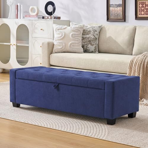 Huatean Home 48" Ottoman with Storage, Storage Ottoman Bench with Safety Hinge, Upholstered Entryway Bench with Seating for Bedroom, Living Room, Holds up to 330 lb, Blue - color: Blue, size: 19.7"D x 48"W x 16.9"H