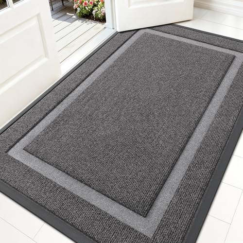 OLANLY Front Door Mat Indoor Outdoor Entrance, Waterproof All-Season, All-Weather Doormat, Sturdy Natural Rubber, Fade Resistant, Low Profile, Easy Clean Patio Porch Entryway Mat, 59x35, Dark Grey - color: Dark Grey, size: 59" x 35"
