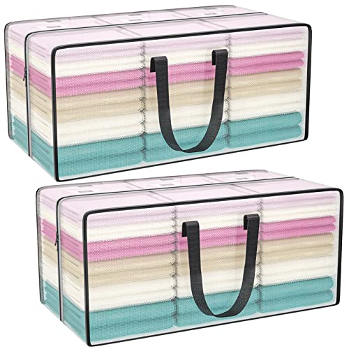 Clear Storage Bags with Zipper, Large Moving Bags Heavy Duty Extra Large, Plastic Storage Totes for Clothes, College dorm Packing Bag with Strong Handles - color: Clear, size: 2 Pack