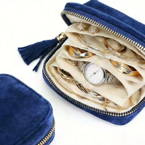 Small Travel Jewelry Pocket Case with Zipper for Women | 6-Layer Soft Velvet Organizer Pouch, Anti-Scratch Portable Bag for Bracelets,Rings, Earrings&Necklaces,Use&Gift (Ocean Blue) - color: Ocean Blue