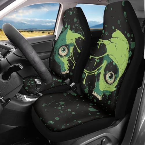 Bulopur Funny Skull Car Seat Covers Full Set Elastic Seat Cover Car Seat Protector Comfortable Auto Accessories Carseat for Front Seats Fit for Truck, Van, and SUV - color: Funny Skull