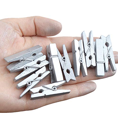 Jdesun 50 Pieces Photo Clips,Mini Silver Wooden Picture Paper Clip Clothespins Peg for Office,Home,Arts - color: Silver(wood)