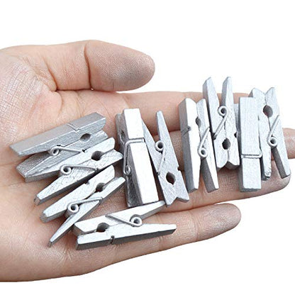Jdesun 50 Pieces Photo Clips,Mini Silver Wooden Picture Paper Clip Clothespins Peg for Office,Home,Arts - color: Silver(wood)