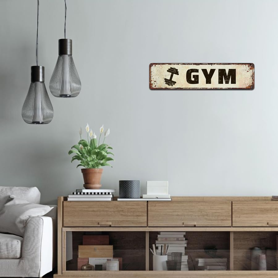 Gym Metal Street Sign 4x16 Inch, Rustic, Exercise, Workout - color: V-149