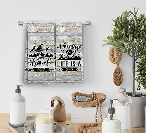Camping Dish Towels, Camp Kitchen Farmhouse Decor, Camping Gifts for Camper Women Men, Mountain Decor Kitchen Towels, Adventure Time Towels, Set of 2, 16x24
