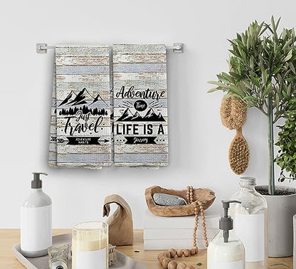 Camping Dish Towels, Camp Kitchen Farmhouse Decor, Camping Gifts for Camper Women Men, Mountain Decor Kitchen Towels, Adventure Time Towels, Set of 2, 16x24