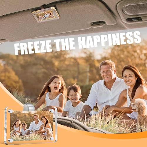 Betus 2 Pack Car Picture Holder, 2.4 x 3.5 Inch Acrylic Magnetic Photo Frame Fits 3'' Photos with Nano Adhesive Clip, Sun Visor Photo Holder for Family Pictures, Travel Souvenirs, Car Accessories Gift
