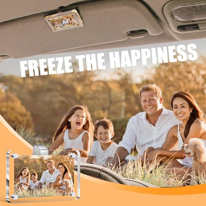Betus 2 Pack Car Picture Holder, 2.4 x 3.5 Inch Acrylic Magnetic Photo Frame Fits 3'' Photos with Nano Adhesive Clip, Sun Visor Photo Holder for Family Pictures, Travel Souvenirs, Car Accessories Gift