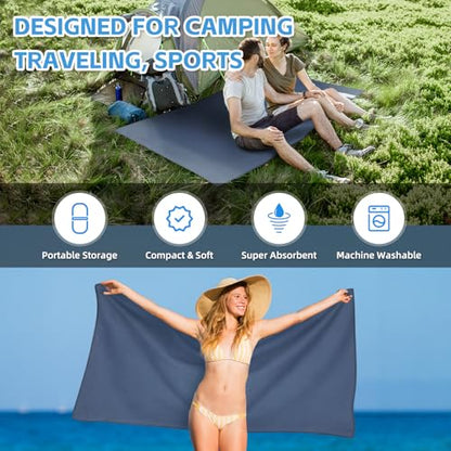 4 Pack Camping Towel Set Microfiber Lightweight Travel Body Towels Men Women Quick Dry S L XL Fast Drying Compact Absorbent Towel for Beach Yoga Swimming Pool Hiking Fishing Picnic Gym Sports - color: Navy Blue