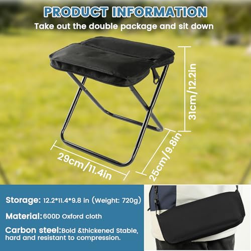 Portable Folding Stool 2-in-1 Camping Chair with Sling Bag Lightweight 12inch 264lbs Load Collapsible Stool Seat for Adults Outdoor Camping Fishing Hiking BBQ Travel Rest（Black） - color: Black