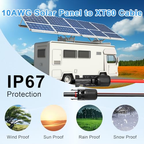 MOOKEERF Solar to XT60 Cable 10AWG 30FT Solar Connector to XT60 Adapter Cable for Solar Panel to Battery RV Portable Power Station Solar Generator - 30 Foot - size: 30FT