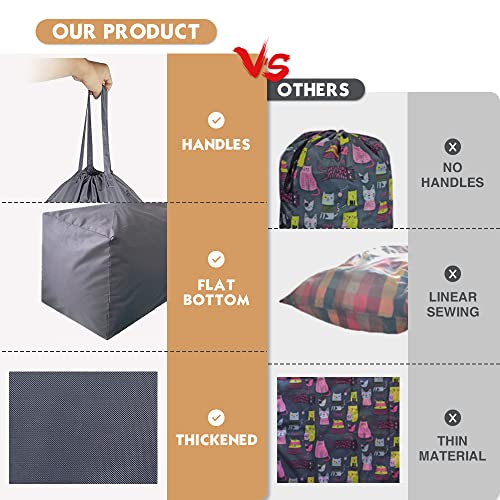 Washable Travel Laundry Bag with Handles and Drawstring (2 Pack), Heavy Duty Large Enough to Hold 3 Loads of Laundry, Fit a Laundry Basket or Clothes Hamper, 27.5x34.5 in,Grey - color: Grey (2 Pack)