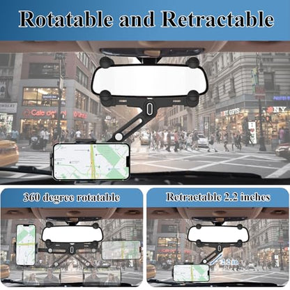 Phone Mount for Car, Rear View Mirror Phone Holder, Rotatable and Retractable Car Phone Holder Mount Rearview Mirror Phone Holder for Car Compatible with iPhone Samsung Cell Phones (Blue) - style: Blue