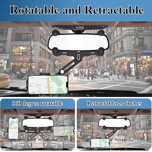 Phone Mount for Car, Rear View Mirror Phone Holder, Rotatable and Retractable Car Phone Holder Mount Rearview Mirror Phone Holder for Car Compatible with iPhone Samsung Cell Phones (Pink) - style: Pink