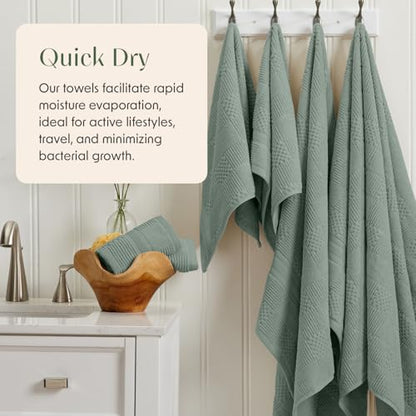 Springtree Home 100% Cotton Bathroom Towel Set | 6 Piece Set - Green Bath Towels | Geometric Textured Design | Absorbent & Quick-Dry | Oeko-TEX® Standard 100 Cotton | Myla Collection - Lily Pad Green - color: Lily Pad Green, size: 6 Piece Set