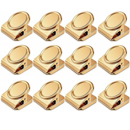 Magnetic Clips 1.5 inch, 12 Pack Heavy Duty Magnet Metal Clips for Hanging, Strong Magnet Clip for Whiteboard, Fridge, Classroom, Refrigerator, Gold - size: Gold 1.5"- 12 Pieces