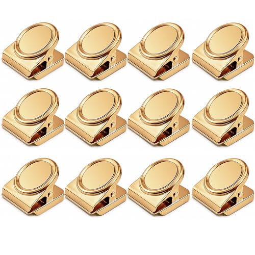 Magnetic Clips 1.5 inch, 12 Pack Heavy Duty Magnet Metal Clips for Hanging, Strong Magnet Clip for Whiteboard, Fridge, Classroom, Refrigerator, Gold - size: Gold 1.5"- 12 Pieces