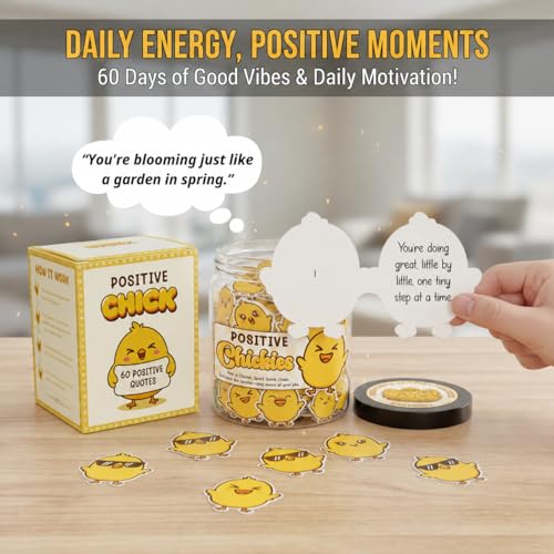 DEARMINE 60 Positive Chick Jar, Affirmation Cards for Women, Teens, Emotional Support Chickies, Chickies Gift, Chicken Gifts for Women, Funny Chicken Lady Stuff Gift - color: Positive Chickies
