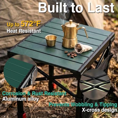 Camping Table Portable Foldable with Adjustable Height, Lightweight Collapsible Aluminum Roll-Up Camp Table with Storage Bag & Carry Bag, Heat-Resistant for RV Picnic BBQ Camping (Small 16"×13") - size: Small 16"×13" - Low Table Height (21"H)