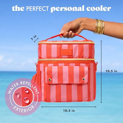 Fit & Fresh Sidekick Insulated Cooler Bag – Dual Compartment Leakproof Soft Sided Lunch Cooler, Small Cooler Bag with Crossbody Strap, 15 Can Capacity for Work, Beach & Travel, Daiquiri Cabana Stripe - color: Daiquiri Cabana Stripe
