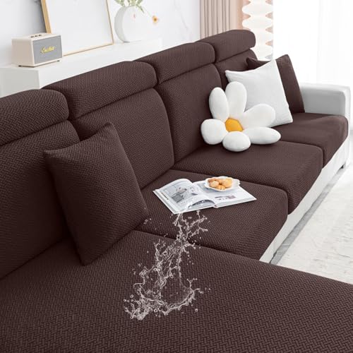 Smiry Waterproof Couch Cushion Covers, Stretch Jacquard Thick Sofa Cushion Covers, Washable Seat Slipcover Elastic Furniture Protector for Pets, Kid (3PC, Chocolate) - color: Chocolate, size: Seat Cushion 3PC
