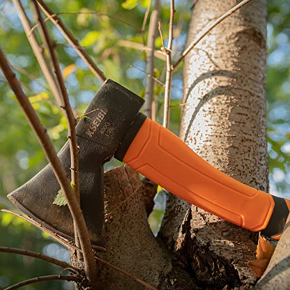 KSEIBI Wood Axe, Small Outdoor Camp Hatchet for Splitting and Kindling Wood, Forged Steel Blade with Anti-Slip and Shock Reduction Handle Great Throwing Axes and Hatchets (Modern) - style: Modern Orange