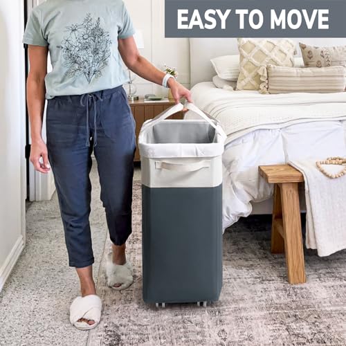 Goodpick Laundry Basket with Wheels, 75L Laundry Hamper for Dirty Clothes, College Dorm Essentials, Clothes Hamper for Livng Room, Grey&White - color: Grey & White