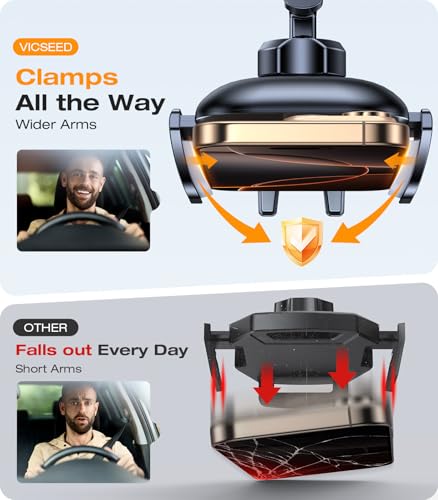 VICSEED Military-Grade Sturdy Car Phone Holder Mount, Upgraded Anti Shake Metal CD Slot & Air Vent Thick Case Friendly Phone Mount for Car Fit for iPhone 17 16 15 Samsung All Phones - color: Black