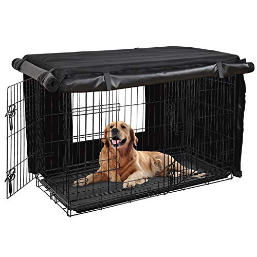 HONEST OUTFITTERS Dog Crate Cover, 48 Inch Dog Kennel Cover for Medium and Large Dog, Heavy Duty Oxford Fabric,with Double Door, Pockets and Mesh Window (49L x 31W x 33H, Black) - size: 49.0"L x 31.0"W x 33.0"H