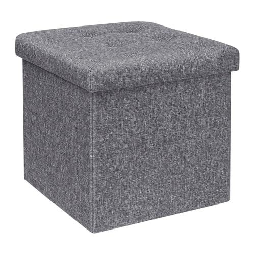B FSOBEIIALEO Storage Ottoman Cube Foldable Footrest, Chest & Seat for Living Room, Nursery, Bedroom 12.6 Inch Cube (Linen Grey) - color: Grey