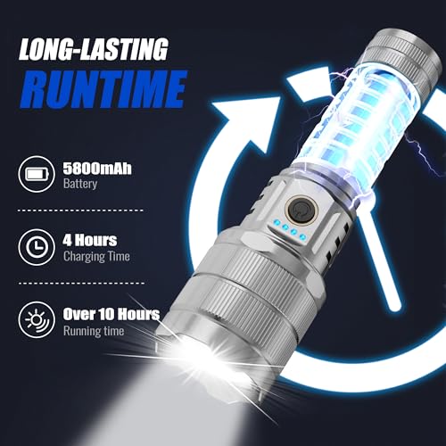 Rechargeable Flashlights 10000 High Lumens Super Bright LED Flashlight High Powered Tactical Flashlight Zoomable 3 Modes IPX6 Waterproof Handheld Flash Light for Camping Outdoor Emergencies