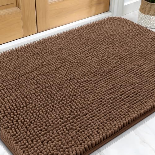 OLANLY Dog Door Mat for Muddy Paws 32x20, Absorbs Moisture and Dirt, Absorbent Non-Slip Washable Doormat, Quick Dry Chenille Mud Mat for Dogs, Entry Indoor Entryway Carpet for Inside Floor, Mocha - color: Mocha, size: 32" X 20"