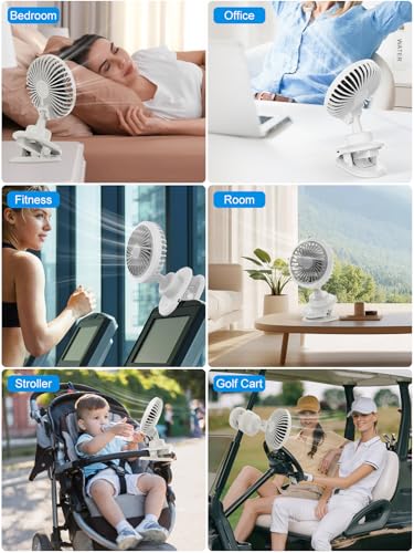 Portable Oscillating Desk Clip on Fan,10000mAh USB Rechargeable,Small Personal Fans,6-Inch Quiet,5Speed Strong Wind,Sturdy Clip,for Office/Bedroom/Room/Camping/Travel/Tent/Stroller.White