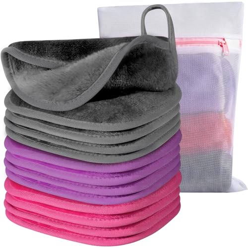 Makeup Remover Cloth, 6" x 6" Make Up Towels Reusable Face Cloth for Washing Face, Makeup Remover Pads Microfiber Face Washcloth with Mesh Bag, Just Water, Eco-friendly, 12 PACK - color: MixColor-1
