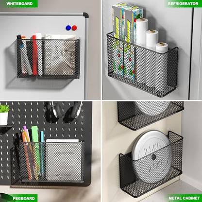 Magnetic Baskets Shelf Bins Organizer Holder Storage Rack Containers for Fridge, Whiteboard, Locker - Home Kitchen Laundry Office School - style: (1-Pack) Black/L