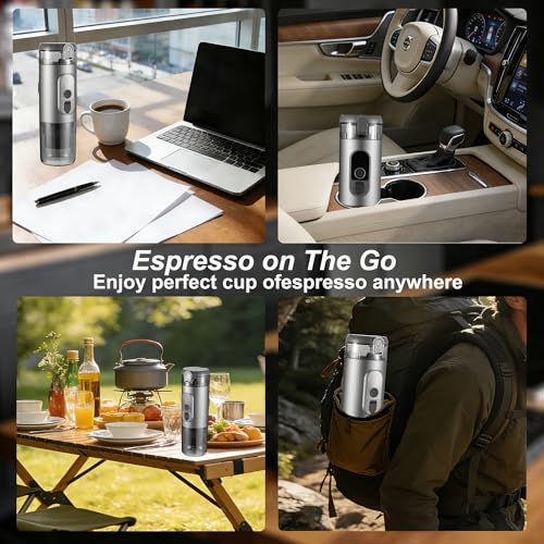 Portable Electric Espresso Machine Self-Heating Travel Coffee Maker 2-in-1 Compatible with Ground Coffee & NS Capsules for Camping, RV, Car, Hiking & Office, Gray - color: Gray