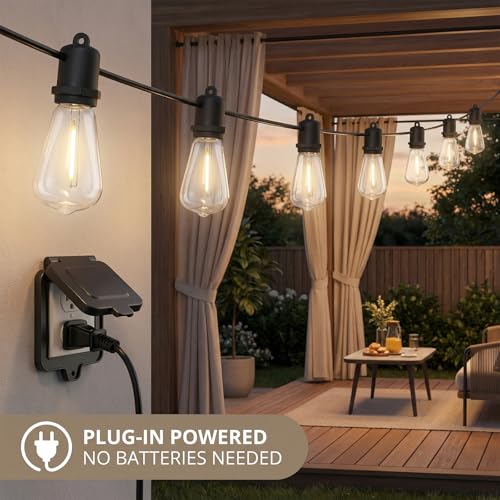100FT LED Outdoor String Lights - 52 Shatterproof ST38 Edison Bulbs - Waterproof Patio Decor for Outside - Dimmable Bistro Cafe Hanging Lights - size: 100FT