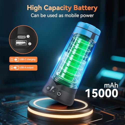 Dimgogo15000mAh Rechargeable Camping Light, Portable LED Work Light | Standing Light with 7ft Max Height, 5500 Lumen 6500/4500/3500K Dimmable Emergency Flashlight , Detachable Tripod, Blue - color: Blue