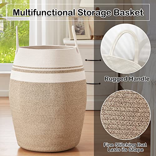 OIAHOMY Laundry Hamper Woven Cotton Rope Large Clothes Hamper 25.6" Height Tall Laundry Basket with Extended Cotton Handles for Storage Clothes Toys in Bedroom, Bathroom, Foldable (Yellow variegated) - color: Yellow variegated