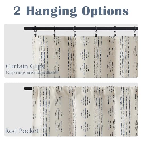 jinchan 95% Blackout Boho Kitchen Curtains 24 Inches Cafe Tier Curtains Bohemian Small Drapes for Bedroom RV Basement Half Window Room Darkening Thermal Insulated 2 Panels Blue on Beige - color: 95% Blackout | Blue on Beige, size: 25"W x 24"L (Pack of 2)