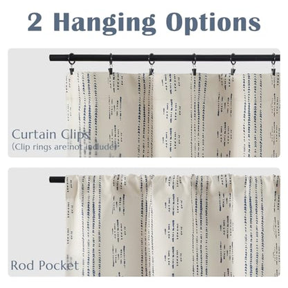 jinchan 95% Blackout Boho Kitchen Curtains 36 Inches Cafe Tier Curtains Bohemian Small Drapes for Bedroom RV Basement Half Window Room Darkening Thermal Insulated 2 Panels Blue on Beige - color: 95% Blackout | Blue on Beige, size: 25"W x 36"L (Pack of 2)