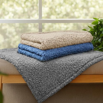 Luciphia 1 Pack 3 Calming Dog Blanket Fluffy Premium Fleece Pet Blankets Soft Sherpa Throw for Dogs Puppy Cat Grey/Beige/HazeBlue Large (41" x31") - color: Grey/Beige/Hazeblue, size: Large (Pack of 3)