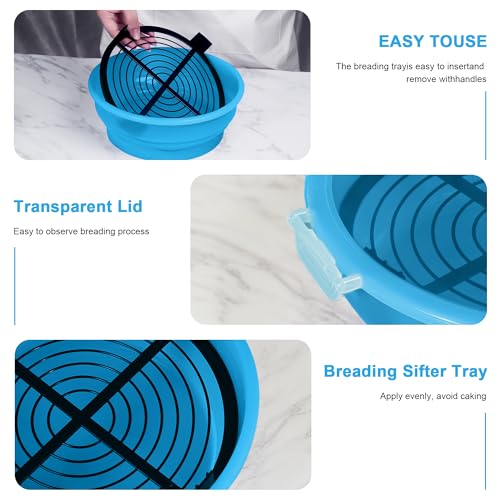FJNATINH Collapsible Batter Bowl - Mess Free Better Breader Shaker Bowl with Lid Breading Shaker Container - Great for Fried Fish, Fried Chicken, Onion Rings, Wings,No Leak,Easy to Store,Sky Blue - color: Sky Blue