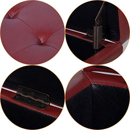 H&B Luxuries Tufted Leather Square Flip Top Storage Ottoman Cube Foot Rest (Red with Storage) - color: Red With Storage