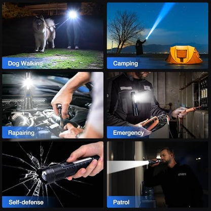 Rechargeable Flashlight 980,000L High Lumens 2 Pack, Led Tactical Flash Light, Super Bright Flashlights with 7 Modes, USB C Charging, Cob Side Light, IPX6 Waterproof for Camping Emergency - size: 2pc-L2