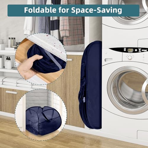 2 Pack Collapsible Foldable Laundry Baskets, 90L Large Durable Mesh Pop Up Hampers for Bedroom, Bathroom, Dorm, Laundry Room, Travel - Navy - color: 2xNavy