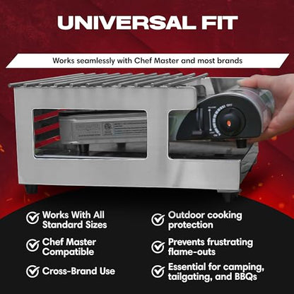 Chef Master Butane Stove Cover - Premium Stainless Steel Universal Fit - Any Standard Size Camping Stove - Portable Screen & Camping Wind Blocker - Camp Essentials for Outdoor & Indoor Cooking 90217 - size: Stainless Steel