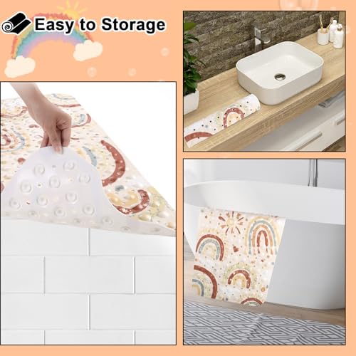 Topotdor Baby Bathtub Mat Non Slip for Kids, 40 X 16 Inch Cute Cartoon Bath Tub Shower Mat Anti Slip with Suction Cups & Drain Holes, Boho Rainbow - color: Boho Rainbow