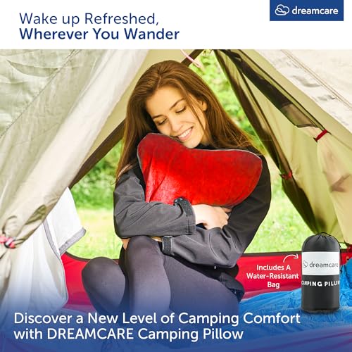 DREAMCARE Camping Pillow, Memory Foam Travel Pillow, Camping Accessories - Small Pillow Camping Essentials Camping Pillows for Sleeping, Backpacking Pillow, Travel Pillows for Sleeping (Small,Red)