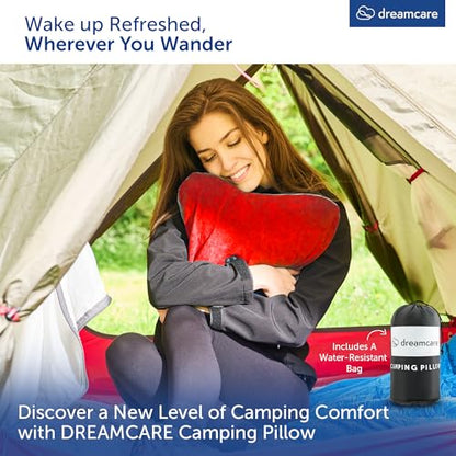 DREAMCARE Camping Pillow, Memory Foam Travel Pillow, Camping Accessories - Small Pillow Camping Essentials Camping Pillows for Sleeping, Backpacking Pillow, Travel Pillows for Sleeping (Small,Red)